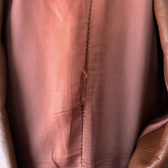 Vintage 70s Leather Western Coat M Brown Buttons One Point Pockets Notch Collar - Picture 6 of 7